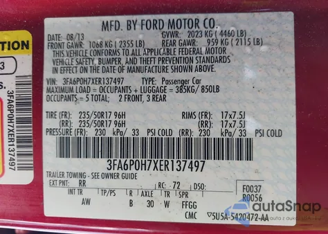 2014 Ford Fusion Se from USA, damaged, VIN 3FA6P0H7XER137497